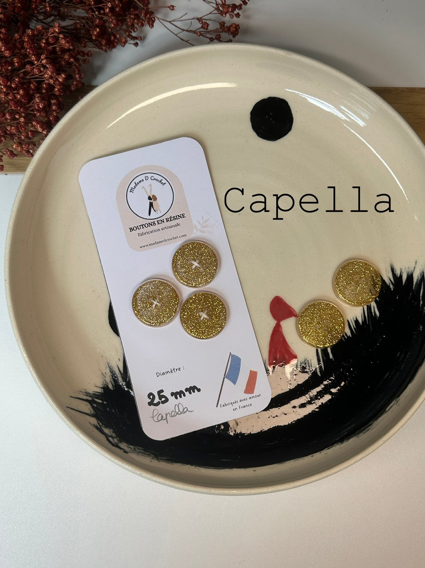 Boutons pailletés 25mm lisses